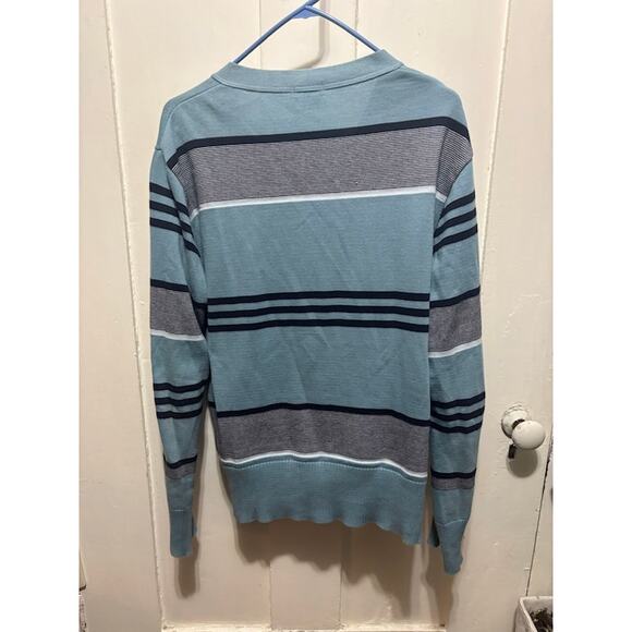 Rogues Gallery wool cardigan striped blue gray white black cotton mens large - Picture 2 of 8